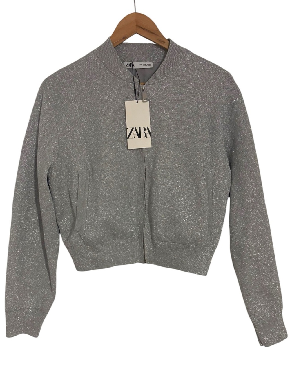 ZARA Metallic Knit Bomber Cardigan - Picture 2 of 5